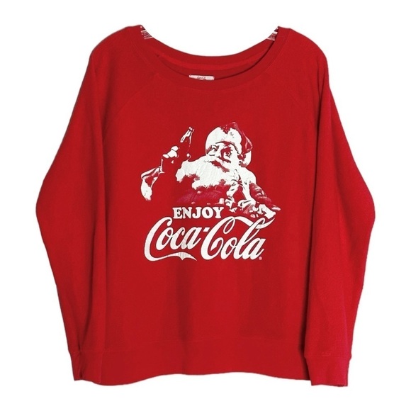 Coca Cola Classic Retro Fuzzy Pullover Sweatshirt Size XL Red Santa Christmas - Picture 1 of 9
